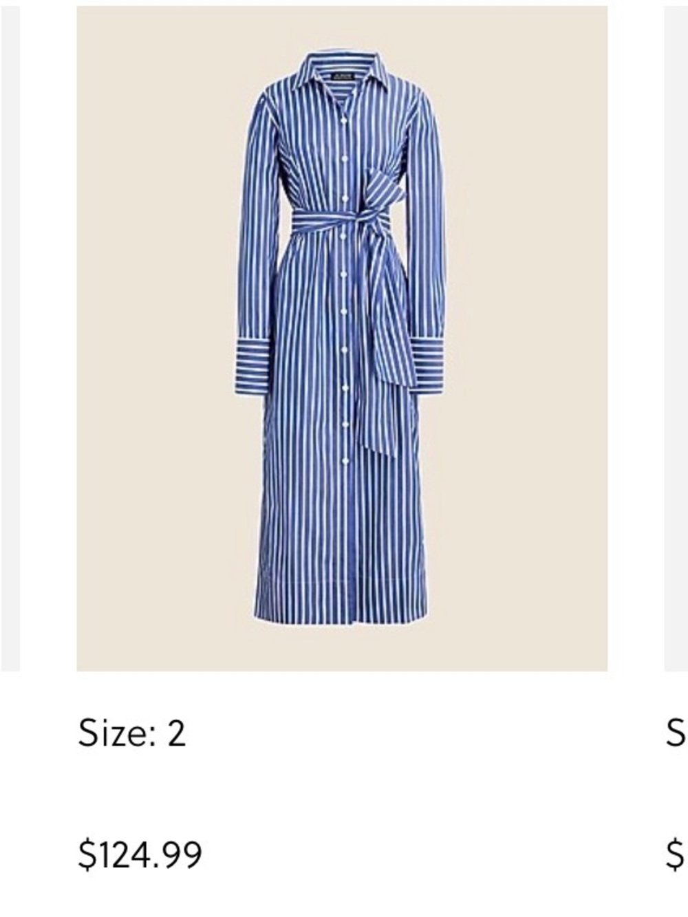 J. Crew Blue and White Striped Long-Sleeve Shirt Dress with Self-Tie Waist